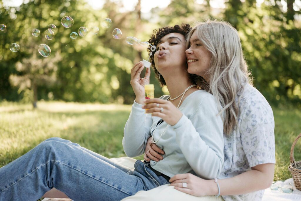 Two lesbian girls on a fun date